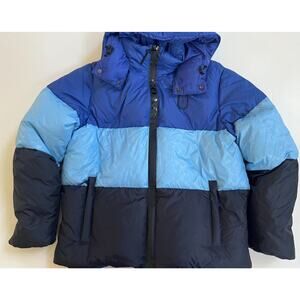 Coach CB661 Colorblock Down Puffer Jacket Royal Blue Multi XL $650